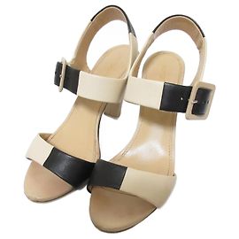 Autre Marque Sergio Rossi Leather High Heel Sandals Black Beige