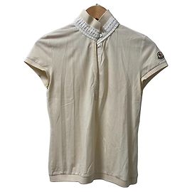 Polo de algodón de manga corta Moncler Blanco Beige