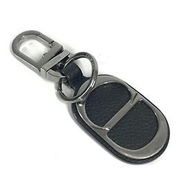 Chaveiro de couro com logo CD Christian Dior Preto Prata