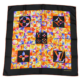 Sciarpa in seta Louis Vuitton nera e multicolore Nero Multicolore Arancione Monogramma