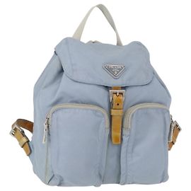 Prada Rucksack mit doppelter Fronttasche Tessuto klein Blau