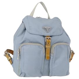 Prada Double Front Pocket Backpack Tessuto Small Blue