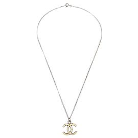 Colar Pendente Logo CC em Metal Chanel Prata
