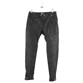 Galliano Black leather slim pants Black