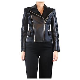 Balmain Black leather calf-hair jacket - size UK 10 Black