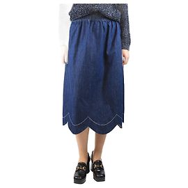 Autre Marque Blue denim scallop midi skirt - size UK 10 Blue