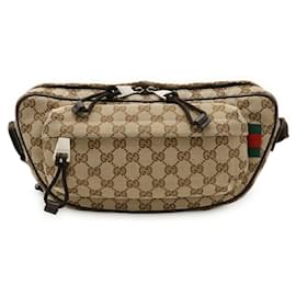 Gucci-GUCCI GG Canvas Large Sling Bag-Beige,Dark brown