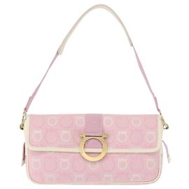 Bolsa de Ombro Gancini em Lona Salvatore Ferragamo Rosa