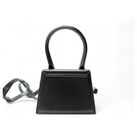 Jacquemus-NEW JACQUEMUS LE CHIQUITO MEDIUM BLACK LEATHER HAND BAG-Black