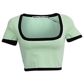 Camiseta cropped em algodão verde com borda contrastante de Alexander Wang Verde