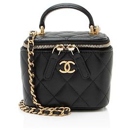 Chanel Lambskin Top Handle Mini Vanity Case Black