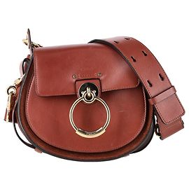 Bolsa de Ombro Chloé Small Tess em Couro de Bezerro Marrom Marrom Vermelho