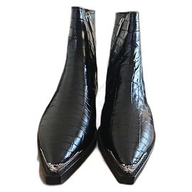 The Kooples Black Leather Ankle Boots Black