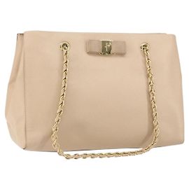 Bolsa de Ombro Vala em Couro Salvatore Ferragamo Bege