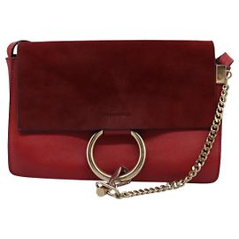 Chloé Chloe Faye Chain Leather and Suede medium Rouge