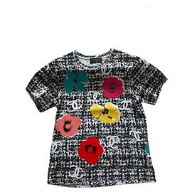 Chanel Baumwoll-Top mit Blumenmuster Schwarz Weiß CC Logo Größe 38 Mehrfarben