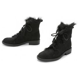 Pedro Garcia Black Shearling Lined Flat Ankle Boots Black