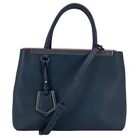 Fendi Blue Leather Petite 2 Jours Tote Bag with Shoulder Strap Blue