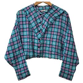 Autre Marque Kurze karierte Bluse Akane Utsunomiya Blau Mehrfarben