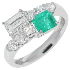 Autre Marque-Pt900 Emerald Diamond Ring-Green