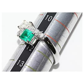 Autre Marque-Pt900 Emerald Diamond Ring-Green