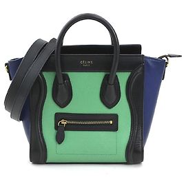 Céline Sac à main Celine Luggage Nano Shopper Noir Bleu Vert