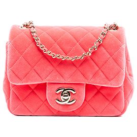 Chanel Mini Quadrat Klassisch Samt Rosa Perlen Crush Einzelne Klappe Pink