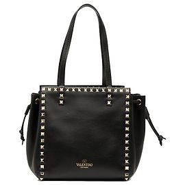 Valentino schwarze Leder Rockstud Drawstring Tote Schwarz