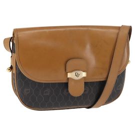 Bolsa de ombro vintage Honeycomb em lona e couro Christian Dior Marrom