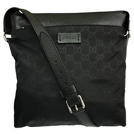 Borsa a Spalla in Nylon e Pelle Nera Gucci Nero