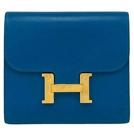 Hermès Hermes Constance Compact Calf Leather Bi-fold Wallet Blue