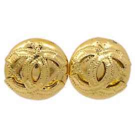 Brincos vintage CC redondos de metal pequenos Chanel Dourado