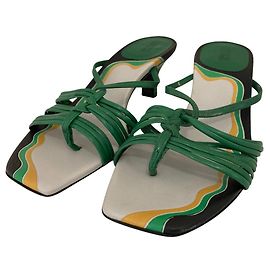 Sandales Mules à Talon Carré Salvatore Ferragamo Vert