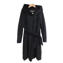 Casaco longo com capuz de lã de alpaca e pele Max Mara Orilag Preto
