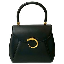 Cartier Panther Panthère Black Leather Mini Tote Bag Black