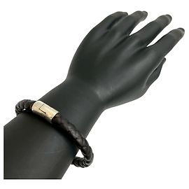 Bracciale in pelle Intrecciato e argento di Bottega Veneta Marrone Argento