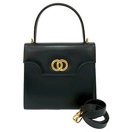 Céline Celine Circle Logo Hardware Leather Handbag Black