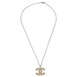 Chanel CC Logo Anhänger Halskette Metall Silber