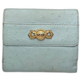 Vintage Gianni Versace Ostrich Leather Wallet light Blue Turquoise