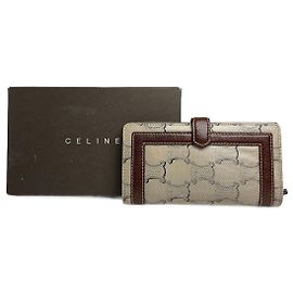 Céline Cartera de cuero monograma Triomphe Celine Paris vintage blanca marrón Blanco