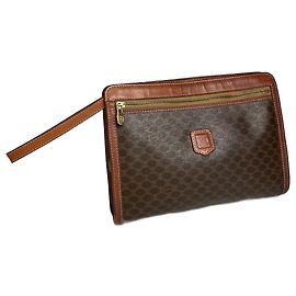 Céline Vintage Celine Triomphe Monogramm Leder Clutch Braun Braun