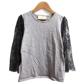 Autre Marque Top de algodón con mangas de encaje Castaño Azul marino
