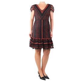 Alice by Temperley Rotes und schwarzes Spitzen-Midi-Kleid - Größe Rot