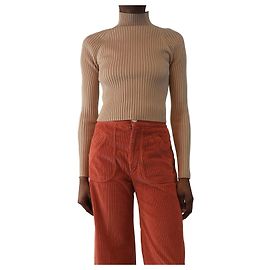 Alice + Olivia Neutrales geripptes Strickoberteil - Größe XS Braun