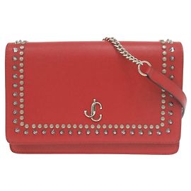 Borsa a spalla in pelle con borchie Varenne di Jimmy Choo Rosso