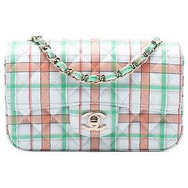 Chanel Mini Retangular Verde Clássico Impresso em Couro de Bezerro com Aba Única Verde Verde claro