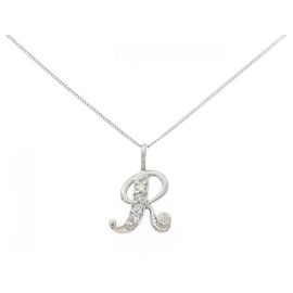 Autre Marque Platin-Diamant-Halskette mit Initial R Silber