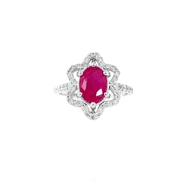 Autre Marque White gold ruby and diamond ring Silvery