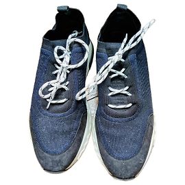 Hermès Baskets en cuir Addict Noir Bleu Marine