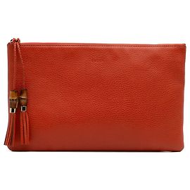 Clutch de couro de bezerro laranja com tassel de bambu Gucci Laranja